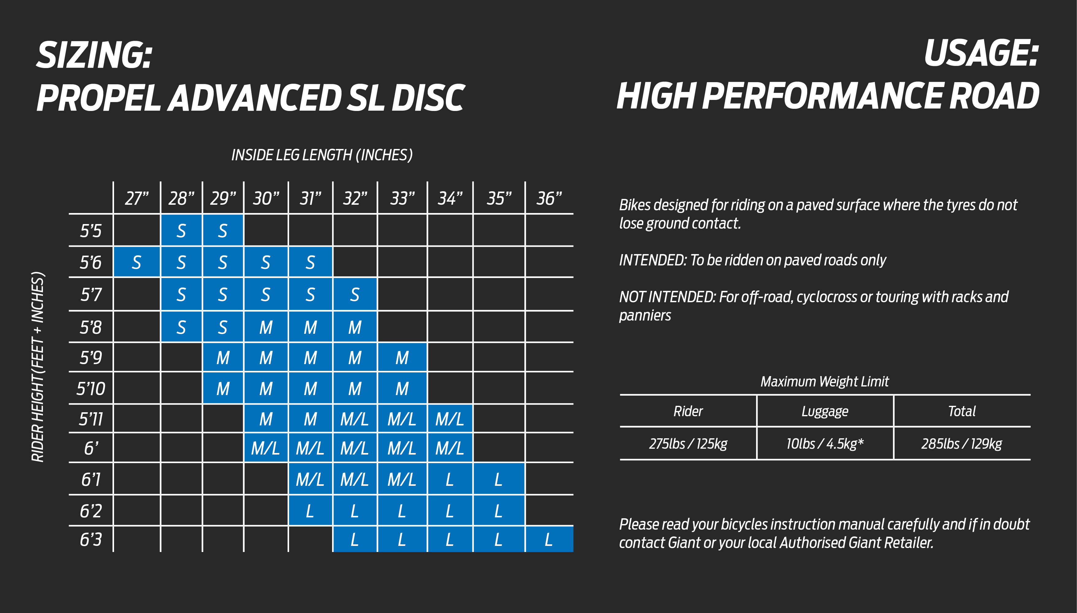 Giant Propel Advanced SL Disc Bike Size Guide Cyclestore